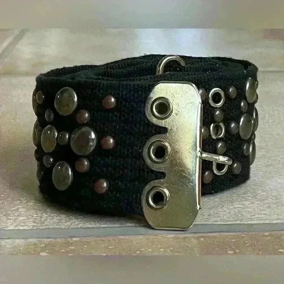 Belt- boho studded brown, black, gold canvas belt; length with buckle - 40” - Picture 1 of 4